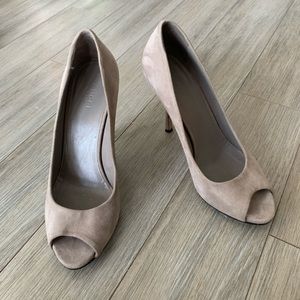 Gucci Grey Suede Leather Peep Toe Heels